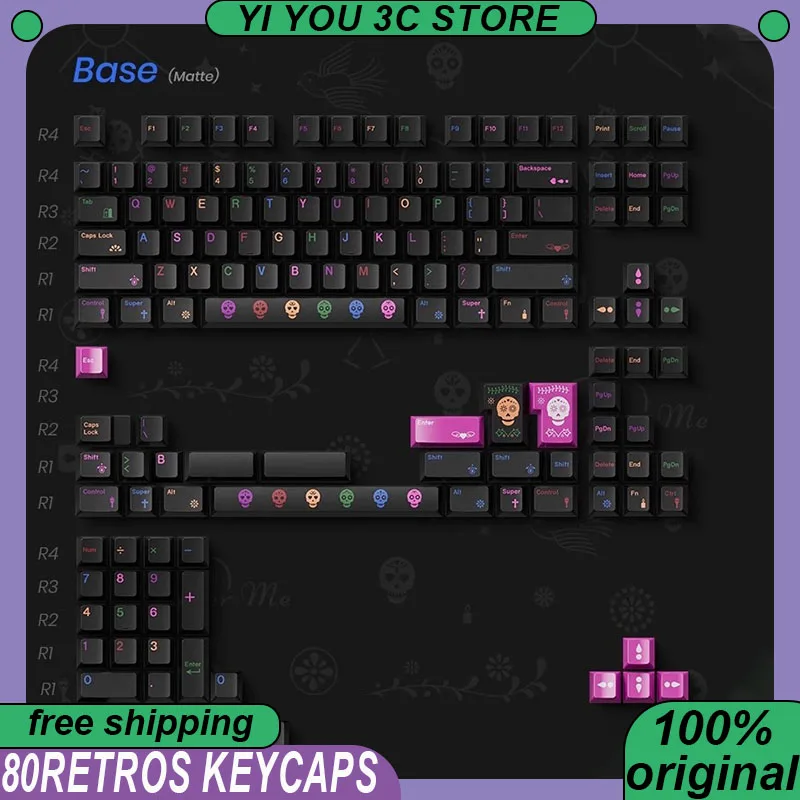 

80Retros Keycap Original Factory Smooth Polishing Keycaps PBT Mechanical Keyboard PC Esports Laptop Gaming Keycap Office
