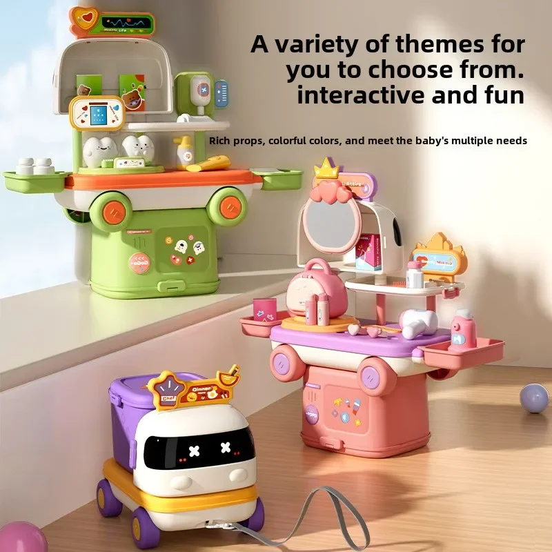 Children's toys play house cute fun multi-functional kitchen medical makeup belt storage box puzzle interaction