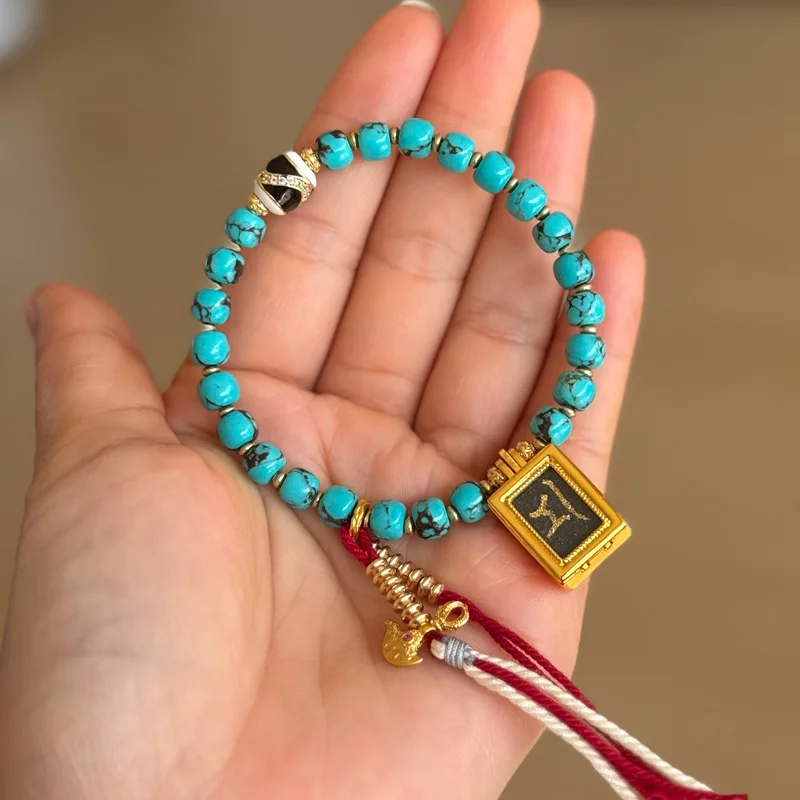 Tibetan cultural hand-woven hand rope hand-painted Manjushri thangka pendant Molybdenum pendant magnesite bracelet