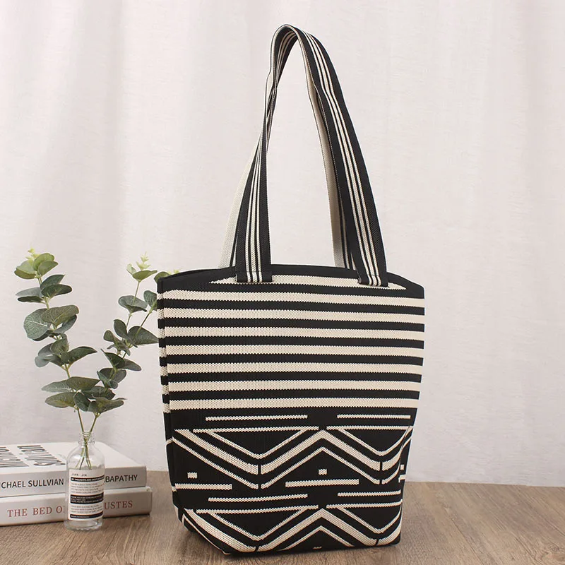 Luxury Bags Women Beach Shoulder Bag Fashion Design Canvas Geometry Stripe Tote Personalized Bag Cotton Bag Shopping Handbags