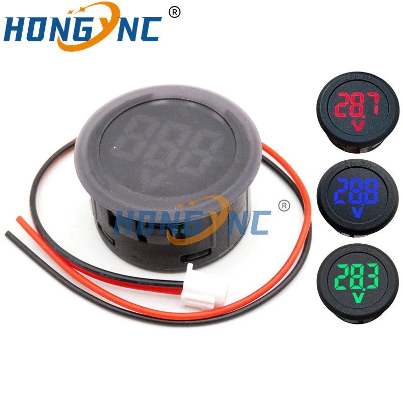 DC 4-100V LED Digital Display Round Two-wire Voltmeter DC Digital Car Voltage Current Meter Volt Detector Tester Monitor Pane