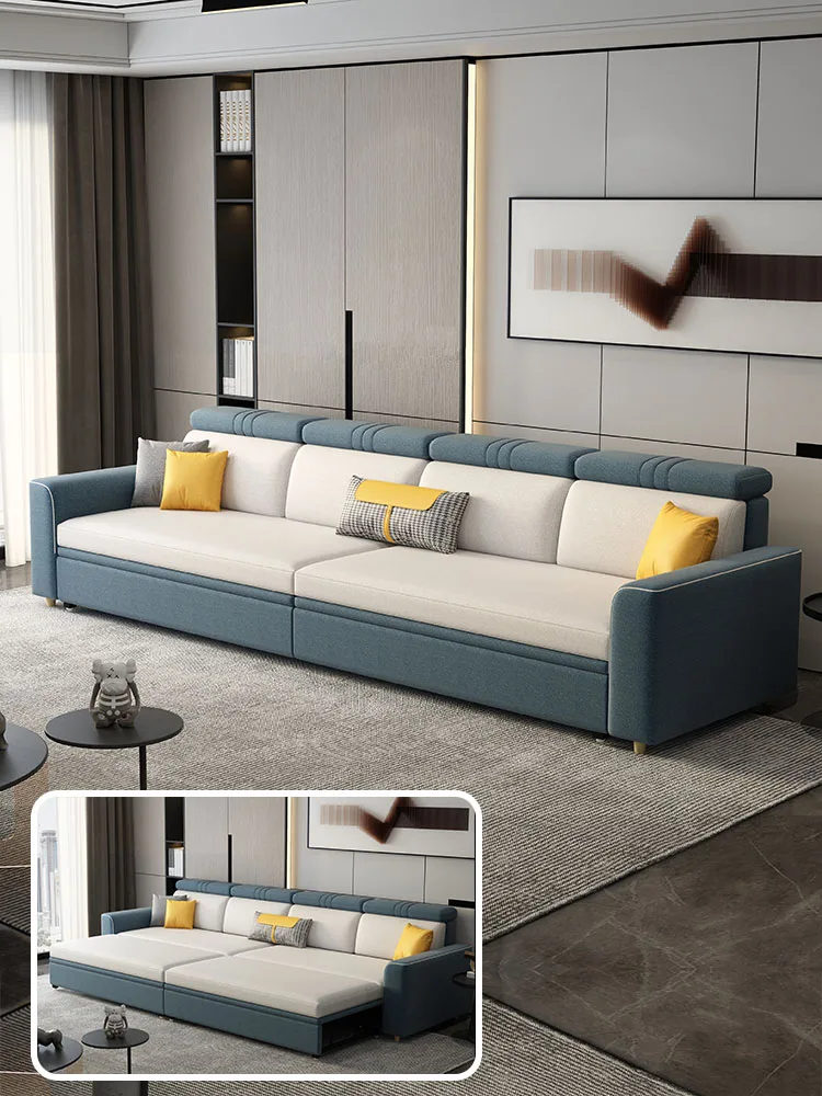 Folding sofa bed dual-purpose double pull-out living room multi-functional modern simple push-pull four-person technology cloth