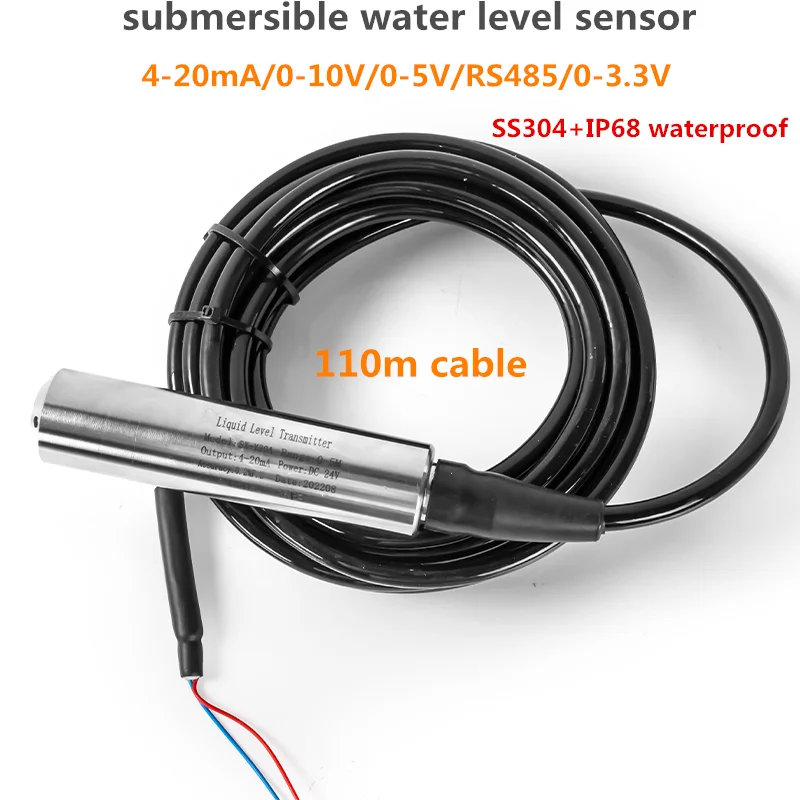 110m cable Liquid Level Sensor Transmitter SS304 Water Level Transducer 4-20mA 0-10V Hydrostatic Water Level Sensor