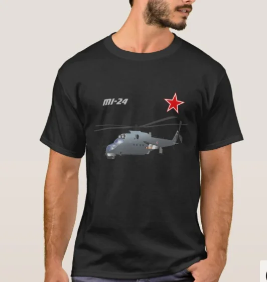 

Russian/Soviet Mi-24 "Hind" Multifunctional Attack Helicopter T-Shirt. Summer Cotton Short Sleeve O-Neck Mens T Shirt New S-3XL