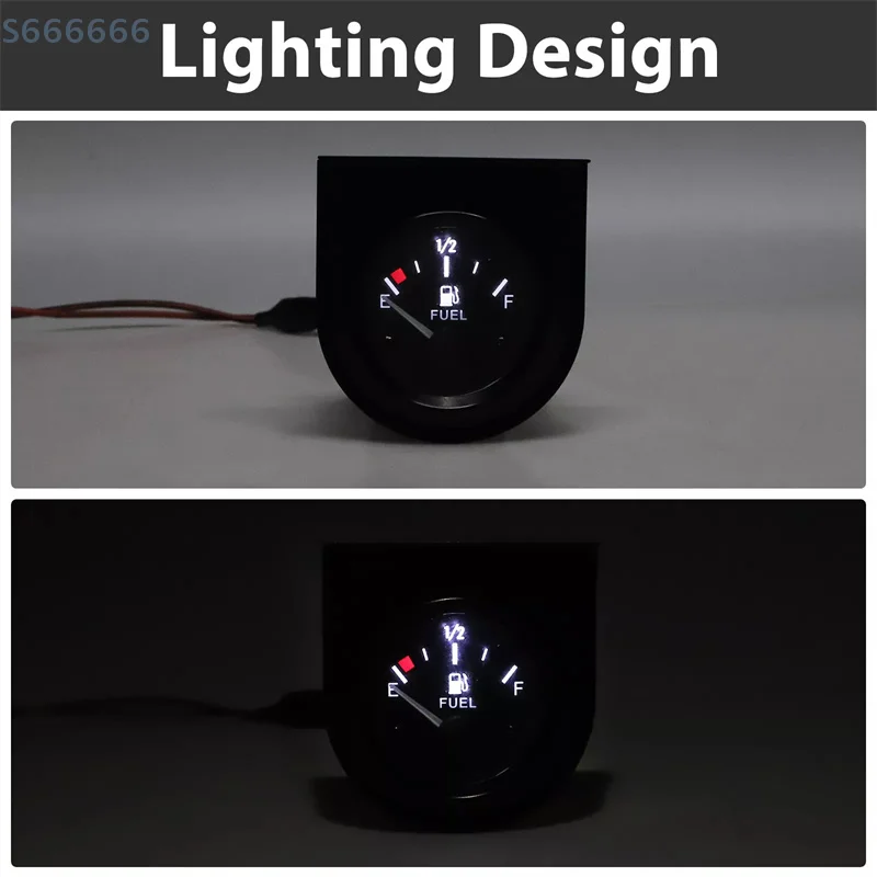 مقاييس السيارات 12 فولت للمركبة 52 مم 2 بوصة مقياس مستوى الوقود عداد السيارة مع ضوء LED أبيض وحافة سوداء