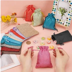 Hot 50PCS Linen Jute Drawstring Pouch Cotton Mix Color Packages for Packaging Gift Wedding Party Christmas Candy Bags (4 size)
