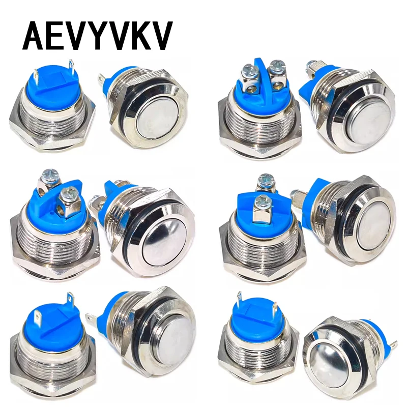 16mm 1NO High Flat Head Waterproof Momentary Reset Metal Push Button Switch Screw Terminal Car Engine Doorbell PC Power Switch