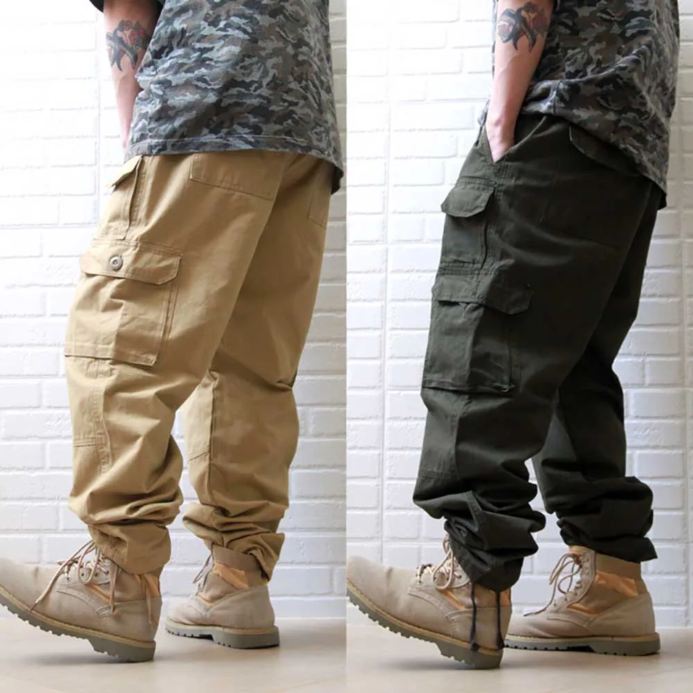 

Fashion Retro Cargo Pants Men's Casual Tactical Trousers Leg Pockets Straight Loose Baggy Joggers Cotton Clothing