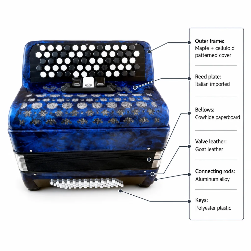 Bass B-System Bayan Accordion Professional Grade Button Accordion for Training & Live Show With Italian Reed