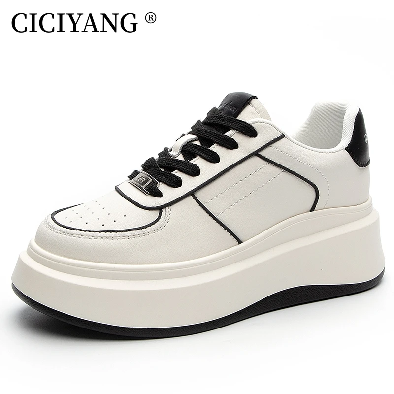 

CICIYANG Women Sneakers Genuine Leather 2024 Spring New Board Girls Leisure Sports Student Shoes Platform Luxury Shoes Ladies