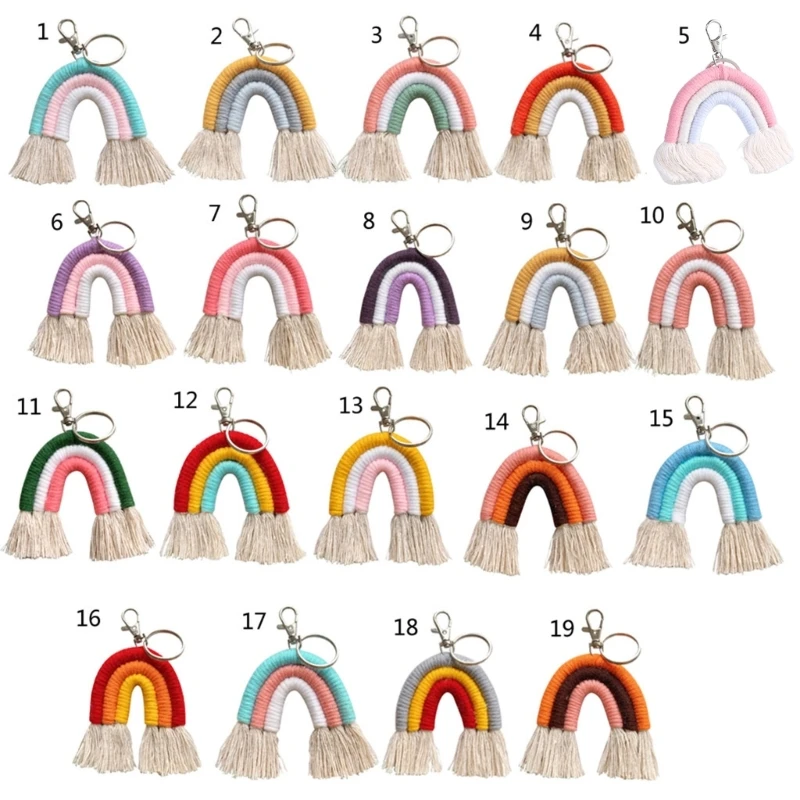 E15E Exquisite Keychain Weaving Rainbow Pendant for Key Chain Keyrings Tassel Macrame for Key Holder All-match for Daily Wear