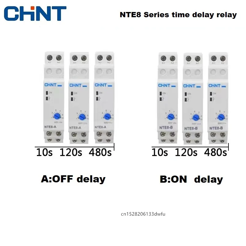 CHINT NTE8 Series Time Delay Relay Control Off Power On Delay NTE8-A NTE8-B 10S 120S 480S AC220V DC24V Din Rail Digital Timer