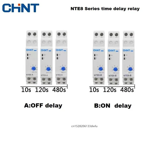 Imagen 1 del producto CHINT-relé de retardo de tiempo serie NTE8, Control de apagado, NTE8-A de retardo de encendido, 10S, 120S, 480S, AC220V, DC24V, temporizador Digital de riel Din