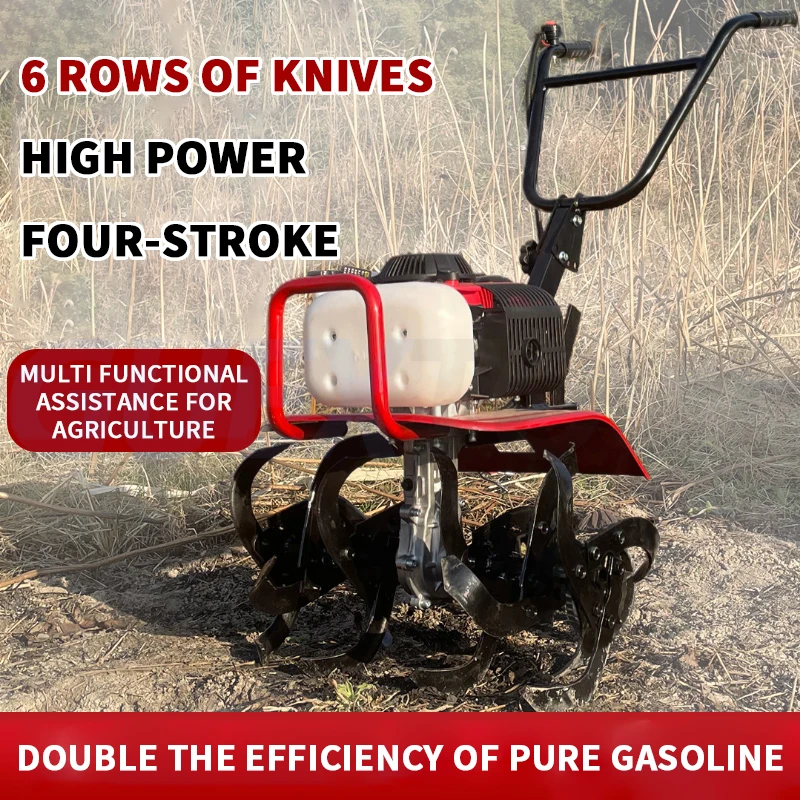 Tillage Machine Four Stroke Micro Tiller Household Four-wheel Drive Micro Tiller Small High Power Agricultural Rotary Tiller