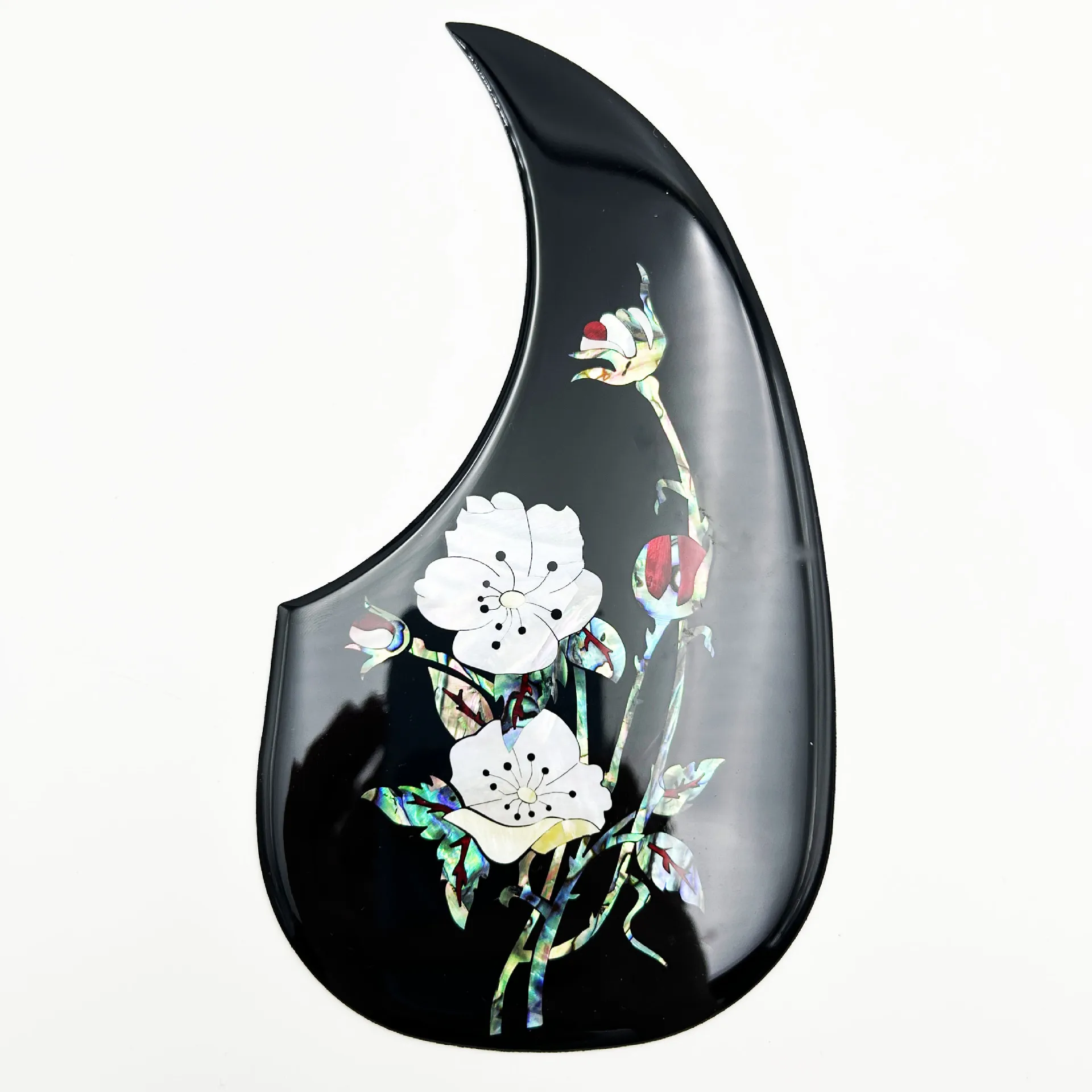 41 Inch Acoustic Guitar Pickguard Thick Inlaid Real Shell Flower Pattern Guard Elastic Soft Gel with Adhesive Backing