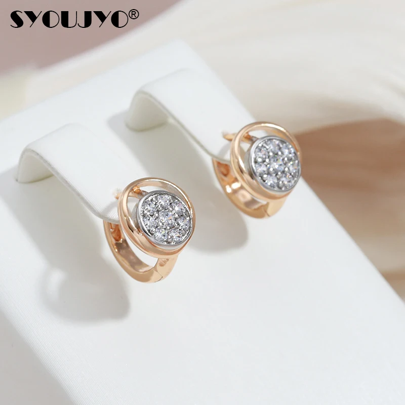 SYOUJYO Natural Zircon Paved Silver Plated Stud Earrings For Women 585 Gold Color Cute Jewelry