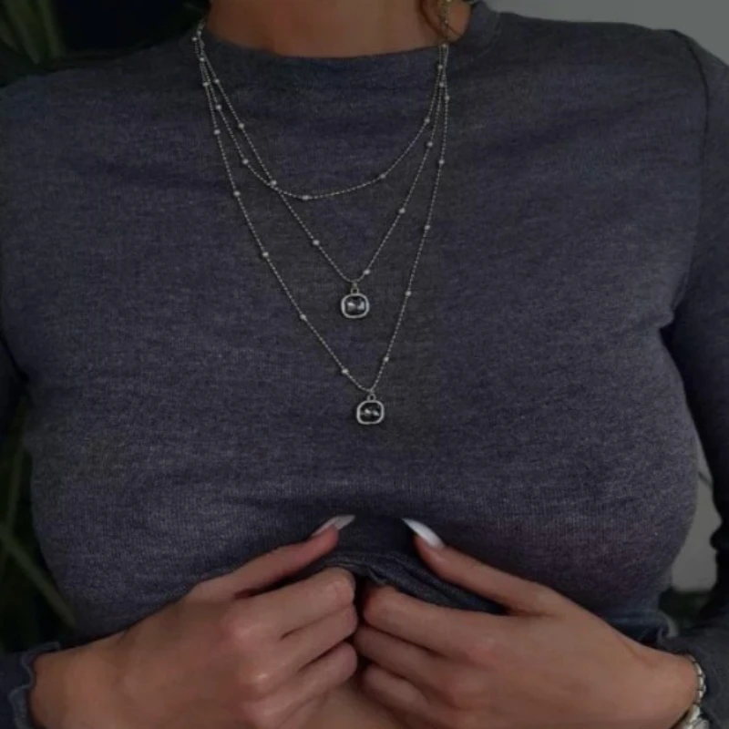 Collar con colgante de diamantes de imitación negros brillantes multicapa a la moda, regalo de joyería con dije de fiesta de banquete creativo Vintage
