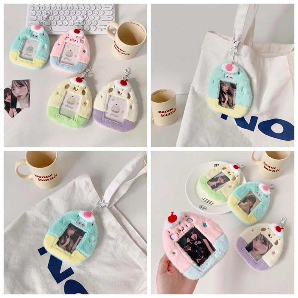 Idol coreano dos desenhos animados photocard titular com chaveiro pingente forma de sorvete de pelúcia photocard titular caso protetor ins
