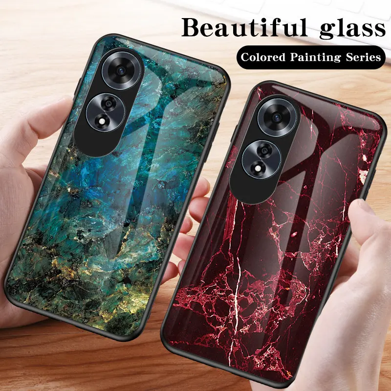 Oppo A60 CPH2631 Case Marble Grain Shockproof Tempered Glass Hard Back Cover Case for Oppo A60 OppoA60 CPH2631 Silicone Bumper