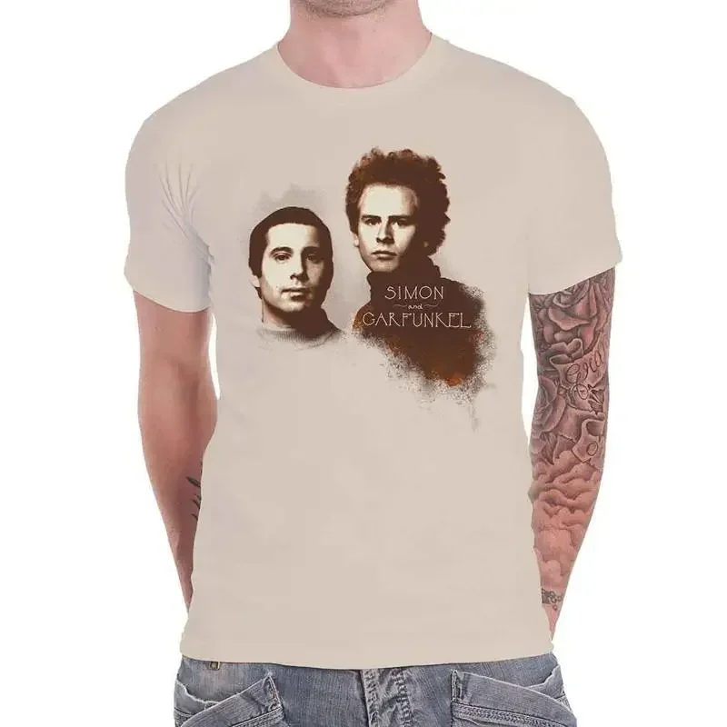 Simon And Garfunkel T Shirt Faces Logo New Official Mens Natural