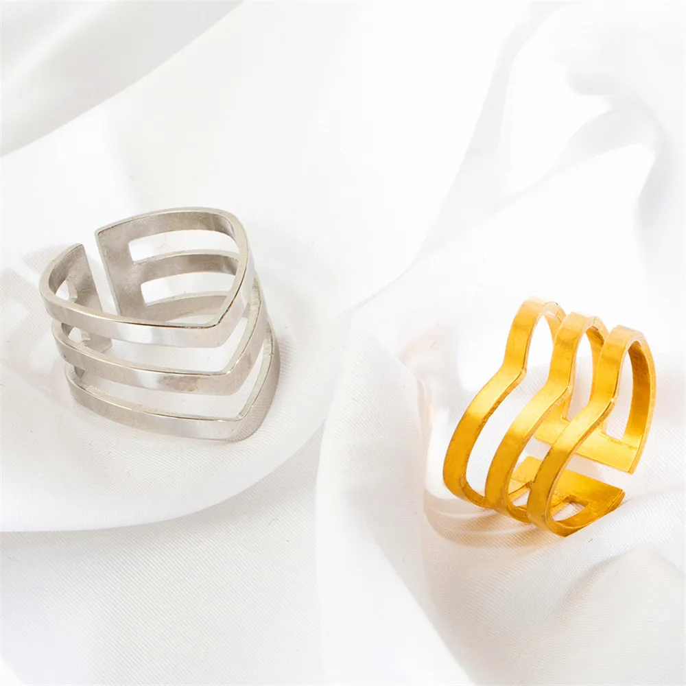 2022 Korean Simple Wave Open Rings for Women Stainless Steel Gold Color Casual Geometric Ring Fashion Minimalist Jewelry Gift