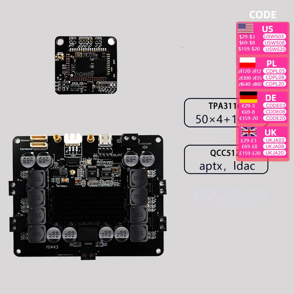 TPA3116 4.1DSP Bluetooth Amplifier Board 50W*4+100W  QCC5125  Tuning LDAC