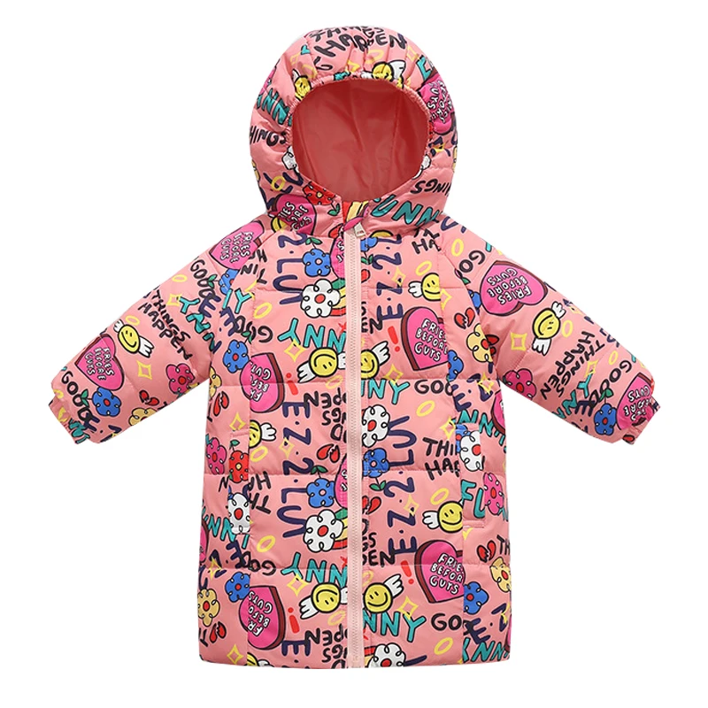 2022 new children\'s letter printed down jacket boys\' and girls\' medium and long cotton jacket baby wash free thickened warm jack