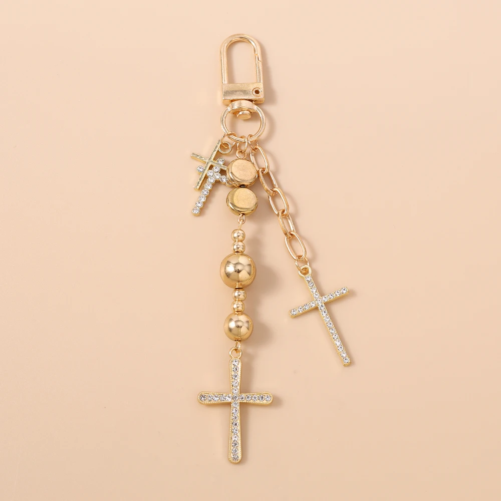الفاخرة حجر الراين الصليب المفاتيح الدينية حلقة رئيسية المعلقات للنساء الفتيات حقيبة يد سحر DIY بها بنفسك اليدوية مفتاح سلسلة الهدايا
