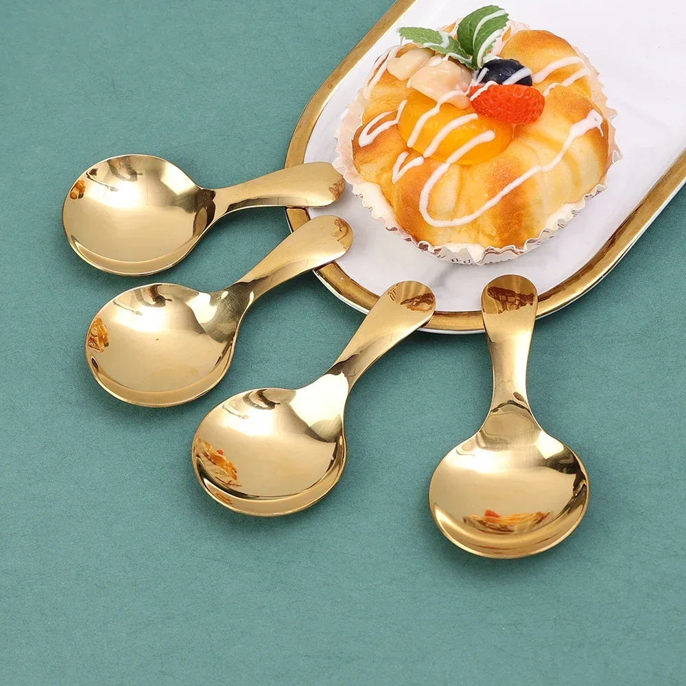 Short Handle Ice Cream Scoop Gold Silver Stainless Steel Sugar Salt Spoon Tea Coffee Dessert Spoon Kitchen Condiment Scoop