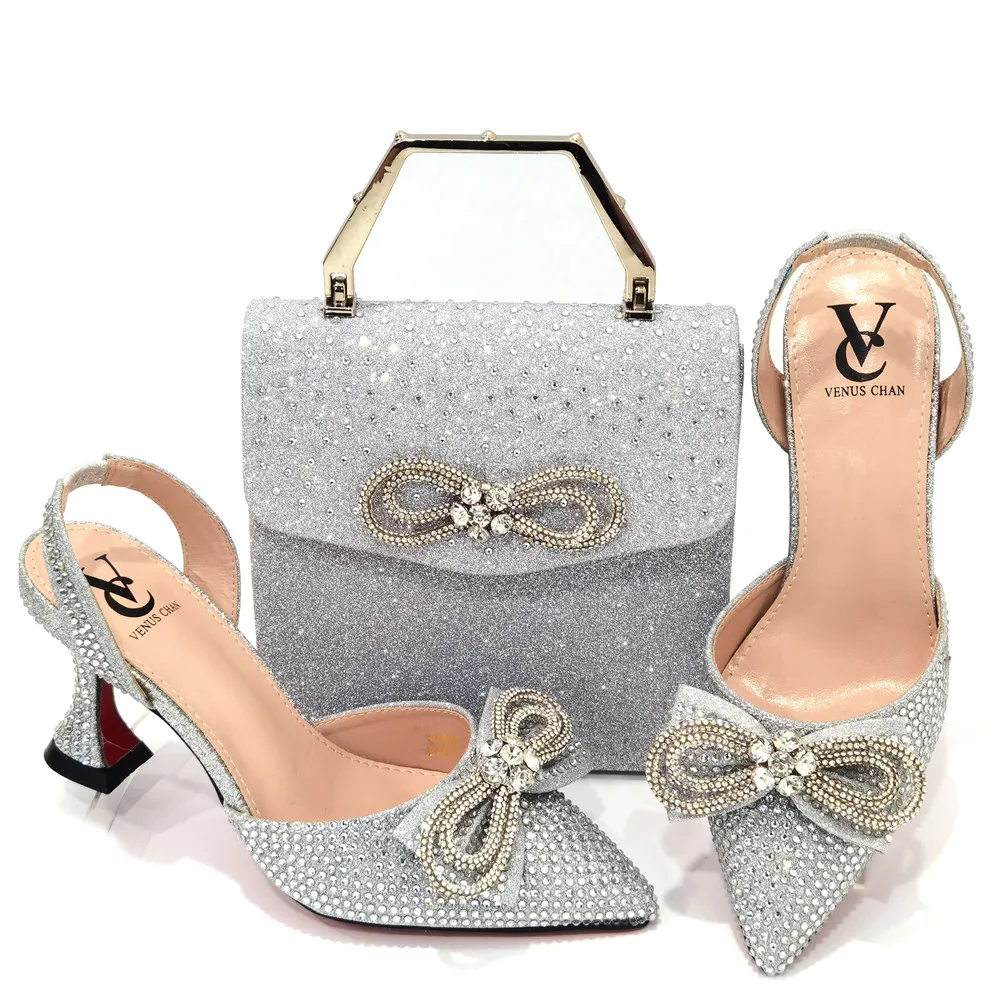 

Doershow Charming Shoes And Bag Matching Set With silver Hot Selling Women Italian Shoes And Bag Set For Party Wedding! HTH1-12