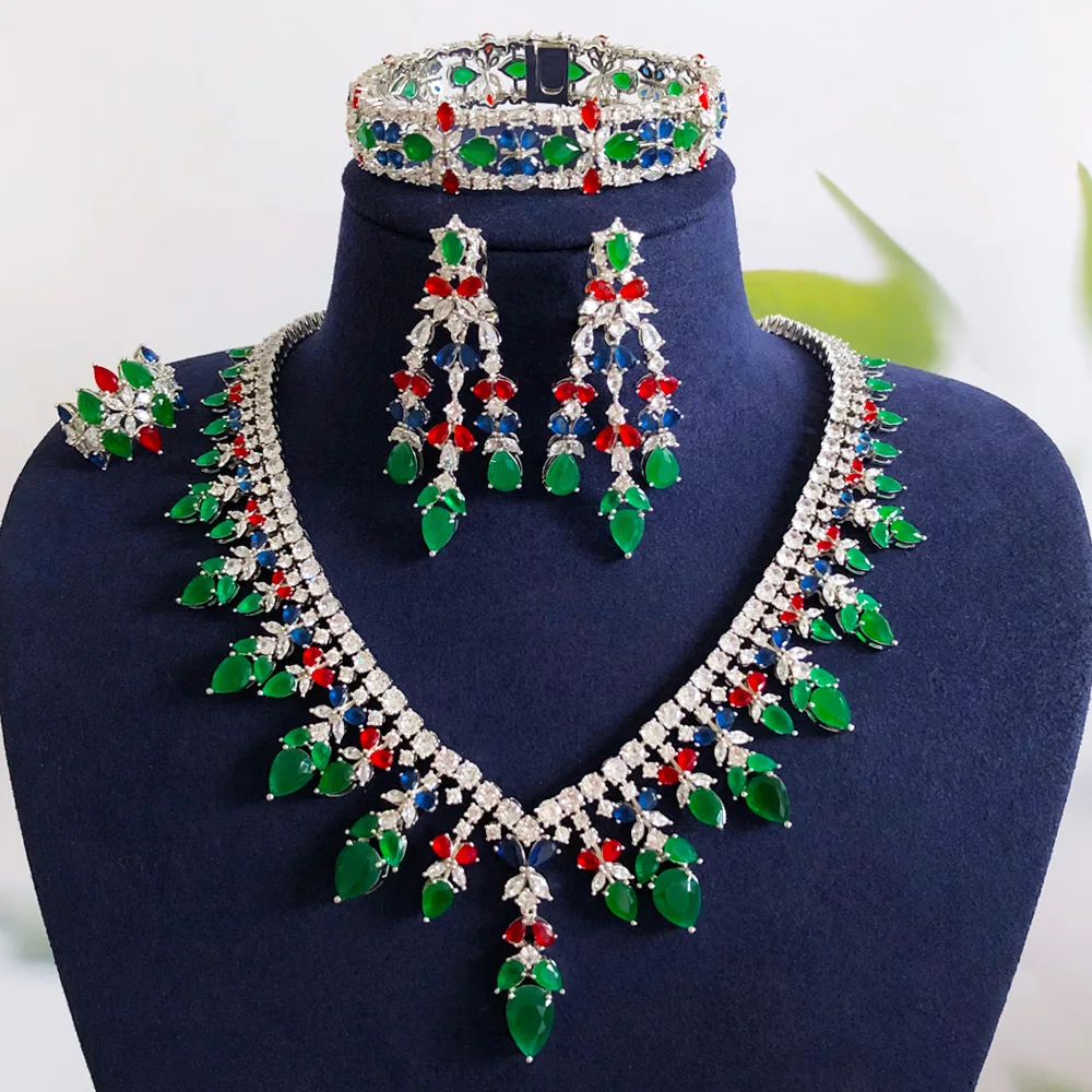 GODKI Famous Brand Turquoise Luxury African Jewelry Sets For Women Wedding Party Zircon Crystal Dubai Bridal Jewelry Set Gift