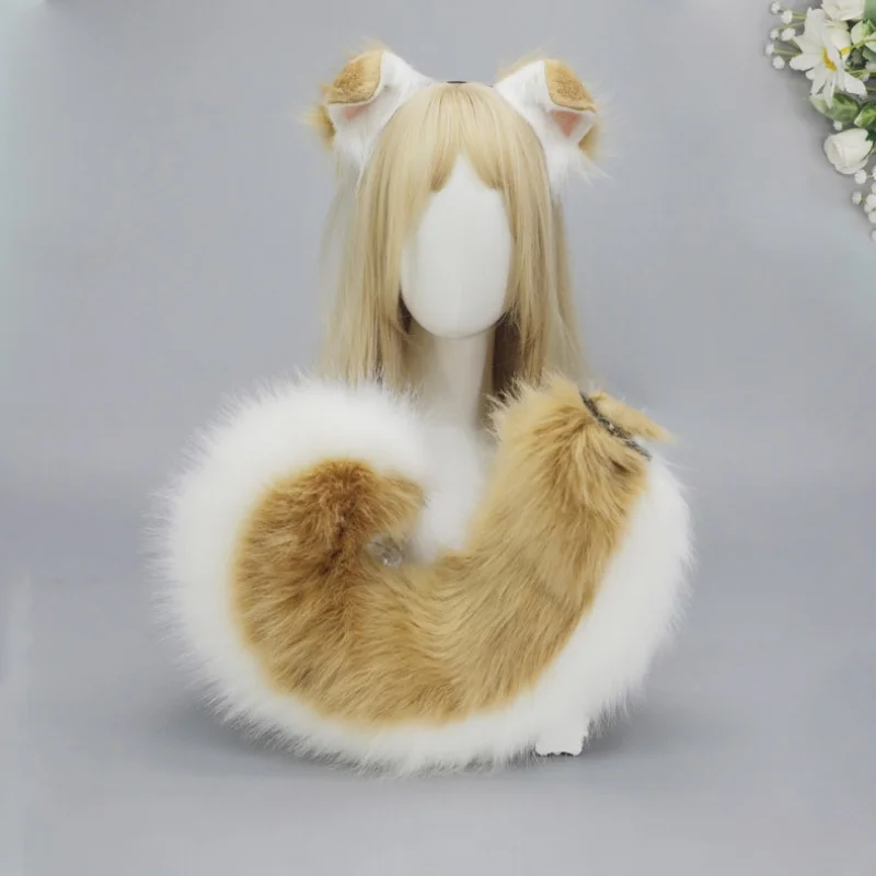 Halloween Costume Accessories of Shepherd Dog Ear Hairband Tail Shiba Lnu Ear Plush for Dog Role Play Cos Pet Puppy Ear Tail