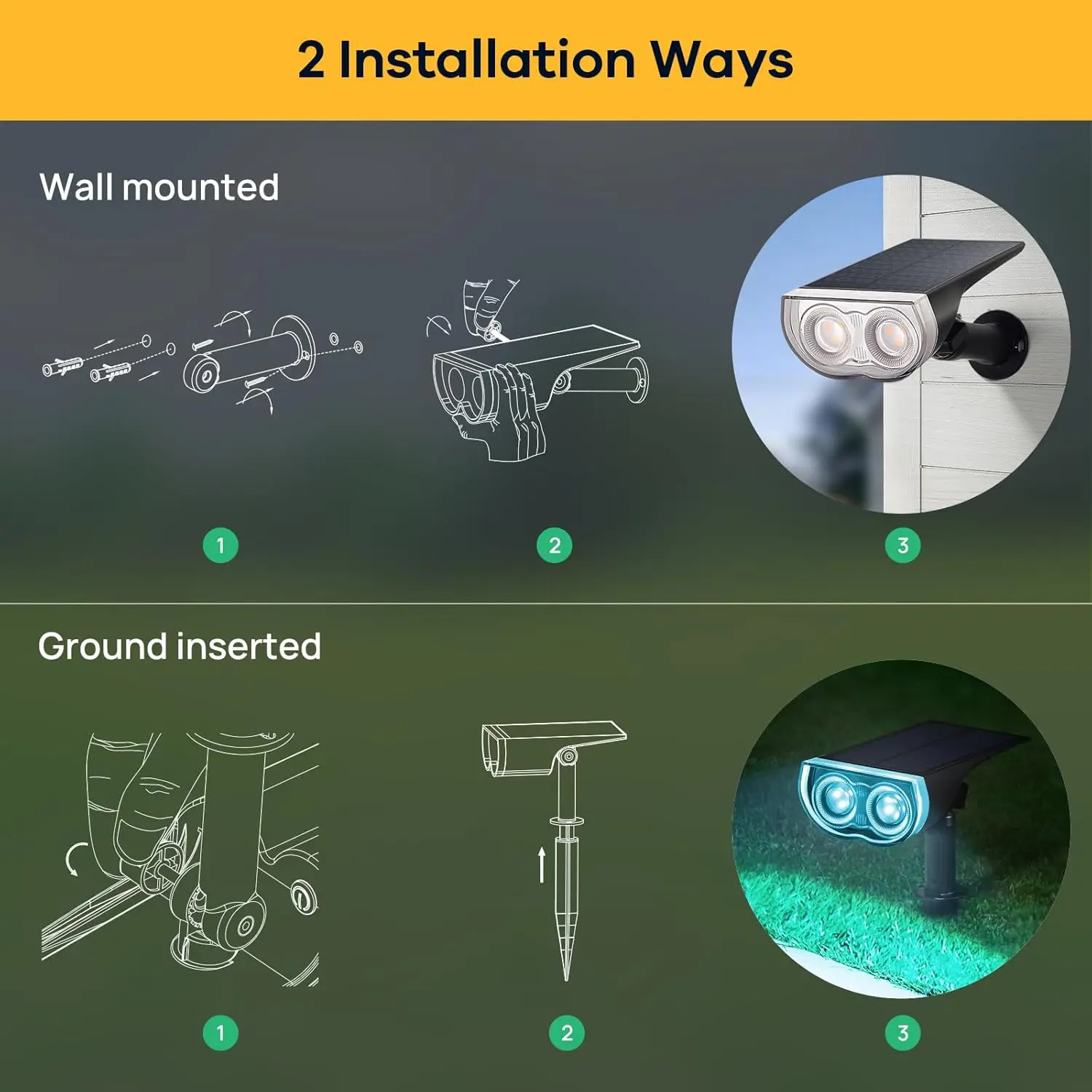 Focos solares que cambian de color, iluminación impermeable para caminos de jardín y paisaje al aire libre IP67 (paquete de 6)