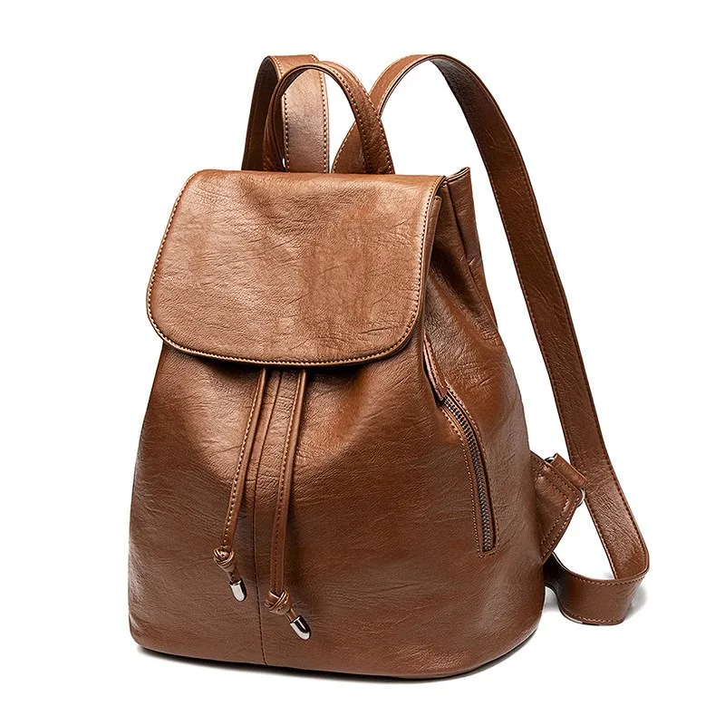 Korean Fashion Women Backpack Vintage Soft PU Black Backpack Urban Commuter Daypack College Students School Bags Travel Rucksack