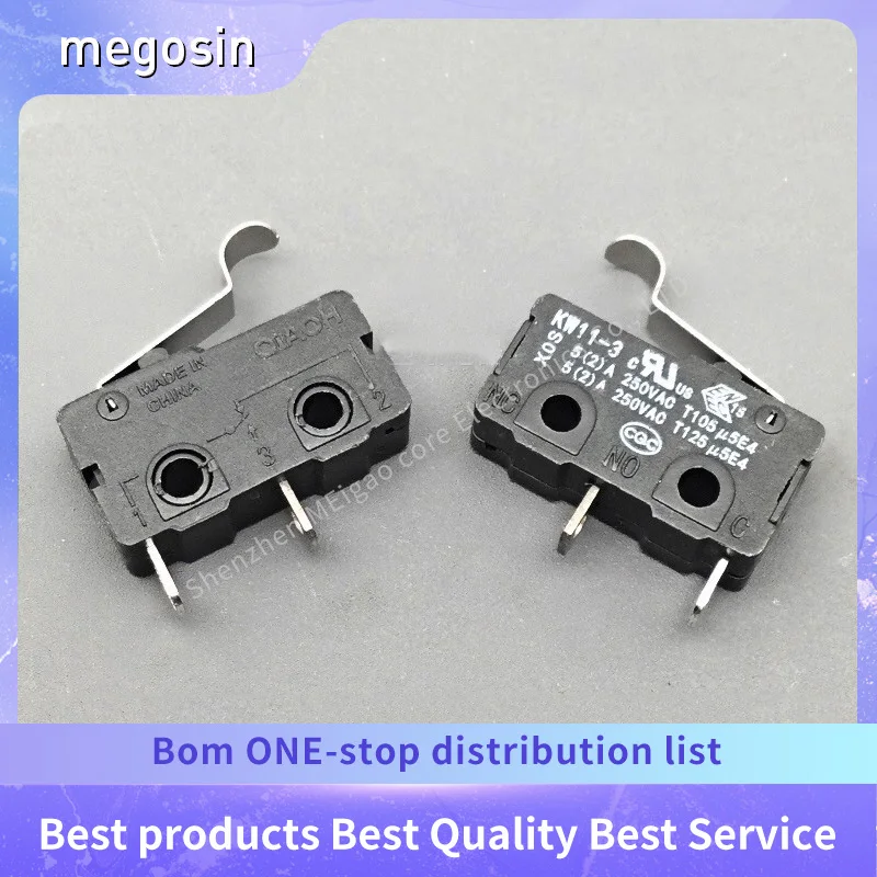 5pcs/lot Silver contact KW11-3 travel limit UL-certified key microswitch 2-pin with long handle 5A