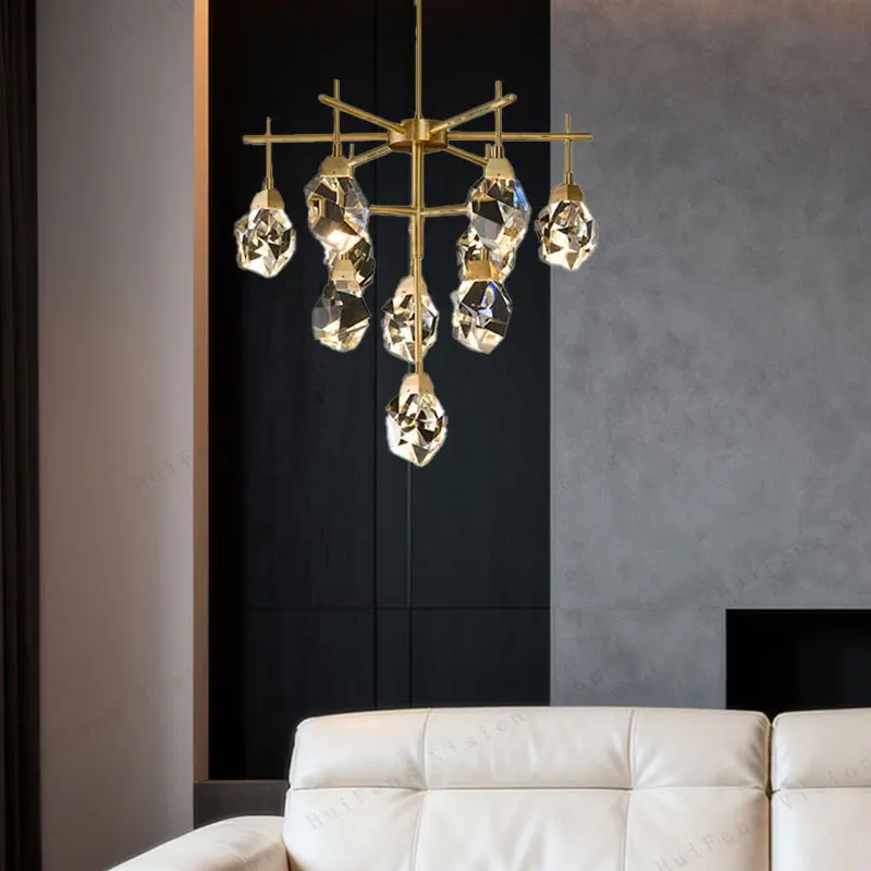 Romantic Elegant Modern Nordic Luxury Crystal Ceiling Chandelier with Diamond Shape All Copper Lighting for Bedroom Foyer Decor