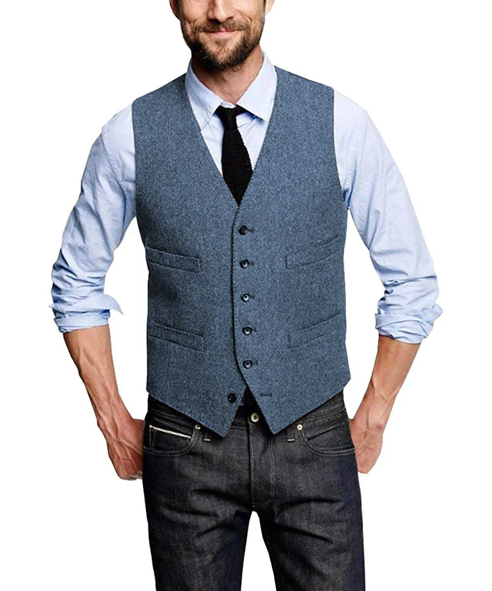 Herren anzug Weste Slim Fit V-Ausschnitt Woll spleiß westen Fischgräten muster Steampunk Weste Business Groom smen Anzug Weste