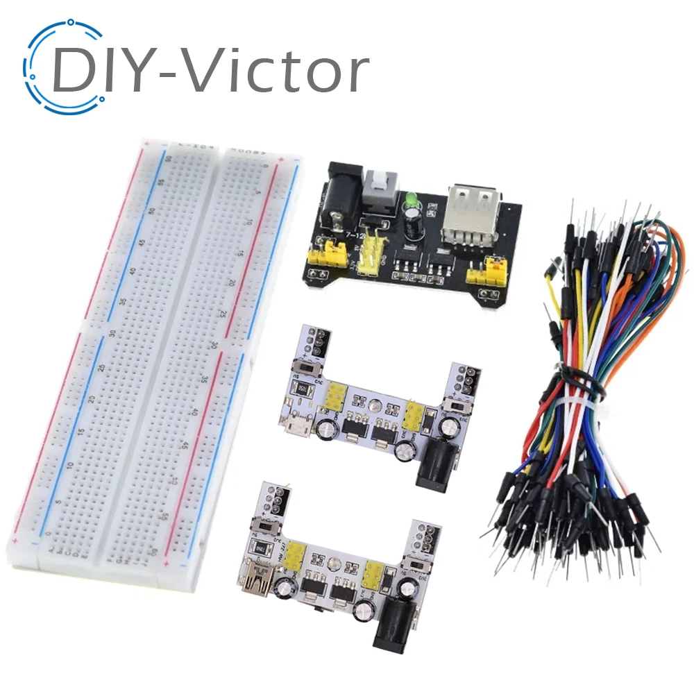 3.3V/5V MB102 Breadboard Power Module+MB-102 830 Points Prototype Bread board For Arduino DIY Kit +65 Flexible Jumper Wires