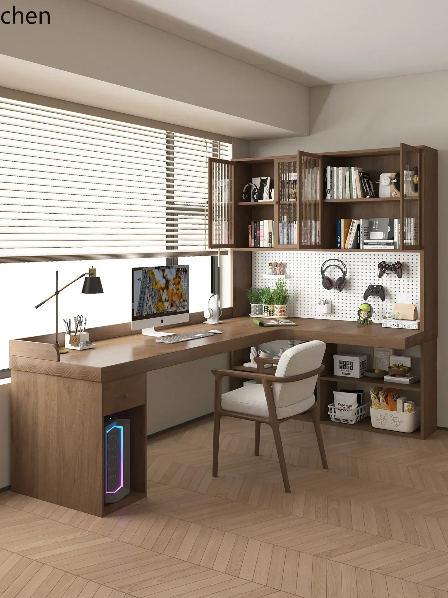 y8- Corner Solid Wood Desk Bookshelf Bedroom Pegboard Long Workbench Office Large Board L-Shaped Computer Desk Desktop Corner