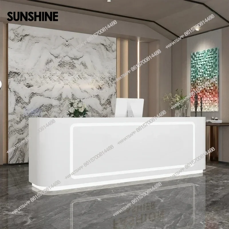 Simple Cashier Counter Beauty Salon Reception Desk Imitation Marble Modern Bar CounterX