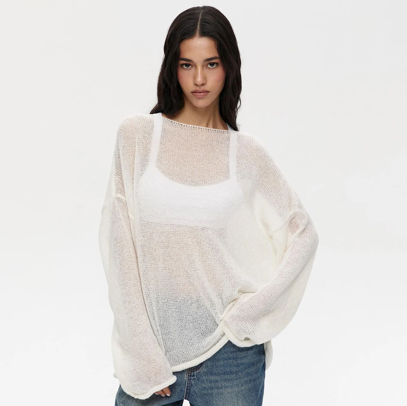 Hollow Out Knitted Sweater Women Lazy Style Loose O-Neck Sweater 2024 Spring New Office Lady Pullover Jacket Top