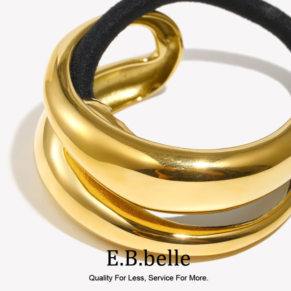 E.B.belle Double Layer Wave Chunky Stainless Steel  Scrunchies Fashion Gold Plated Elastic Hair Rope Hair Accessories