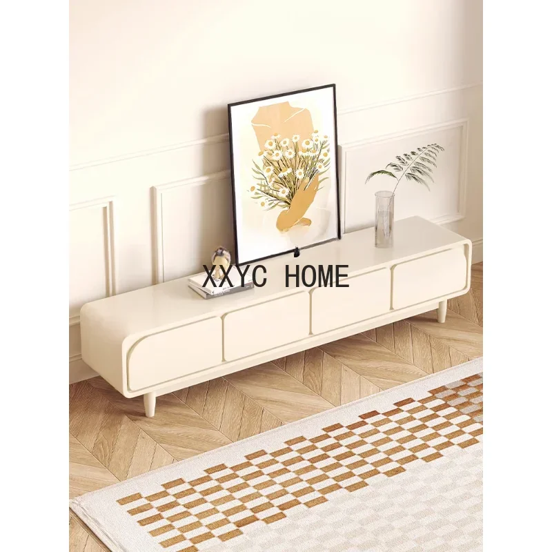 Cream Style TV Cabinet Modern  French New Small Apartment TV Cabinet and Tea Table Combination Household Storage Floor Cabinet