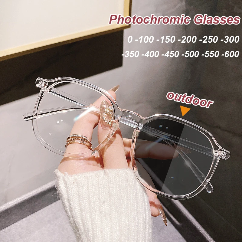 

Blue Light Blocking Myopia Glasses Unisex Women Men Round Frame Near Sight Eyeglasses Finished Photochromic Glasses Diopter