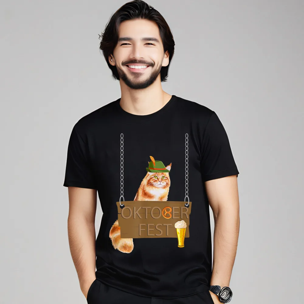 Funny Funny German cat with a Mens Tshirts Discount Mother Day Short Sleeve O-Neck Cotton Fabric Tees Gift Idea Tees