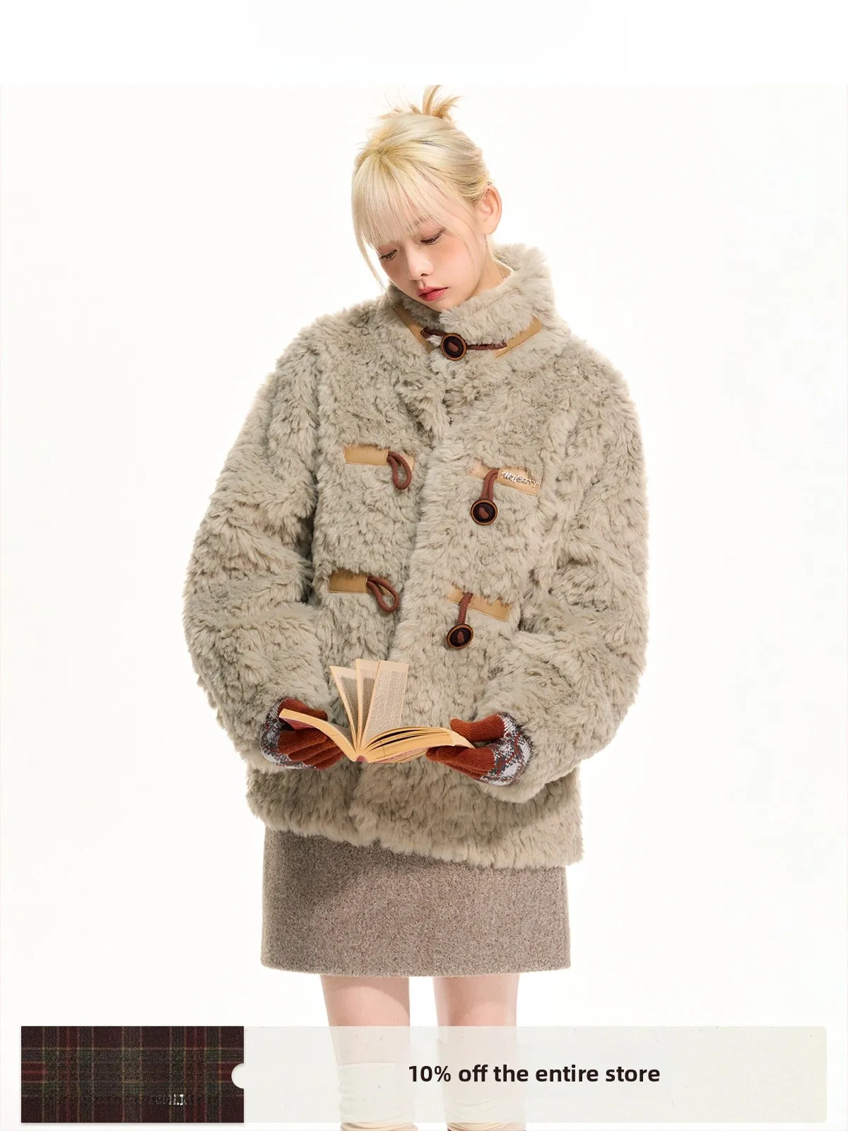 

WhyBerry Теплая зимняя замшевая шуба с винтажными пуговицами, закрывающаяся и волосы, женская модная длинная свеч, круглая...