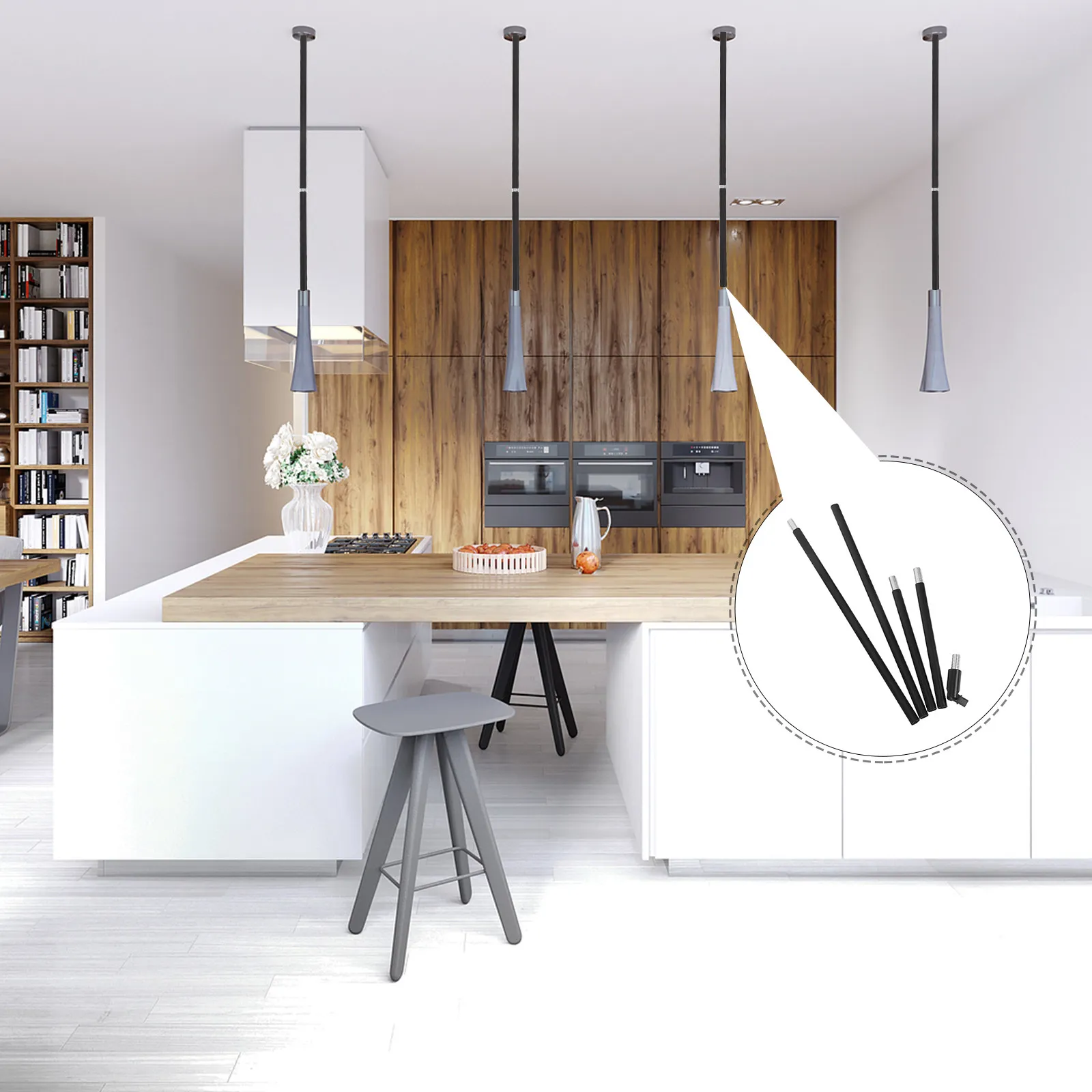1Set M10 Threaded Black Pendant Light Extension Rods Sloped Ceiling Adapter 180 Degree Vaulted Ceiling Downrod Lighting Fixture