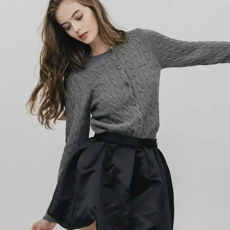 Japanese Style Sweet Flower Bud Skirt Women's High Waist Shiny Satin Fluffy Shorts Ladies Solid Color Culottes Spring and Summer