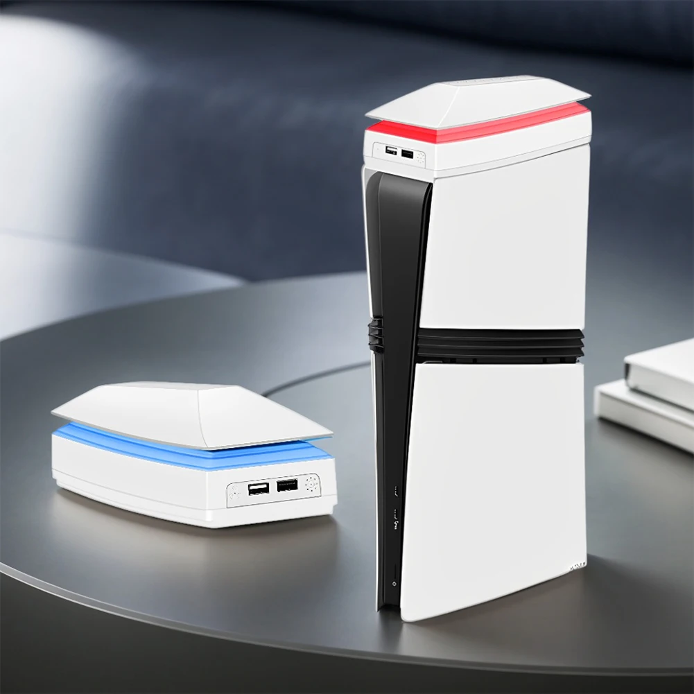 مروحة تبريد علوية لمبرد مضيف الألعاب PS 5 Pro مع ضوء RGB ومنافذ USB 3 سرعات لقرص PlayStation 5 Pro والإصدار الرقمي