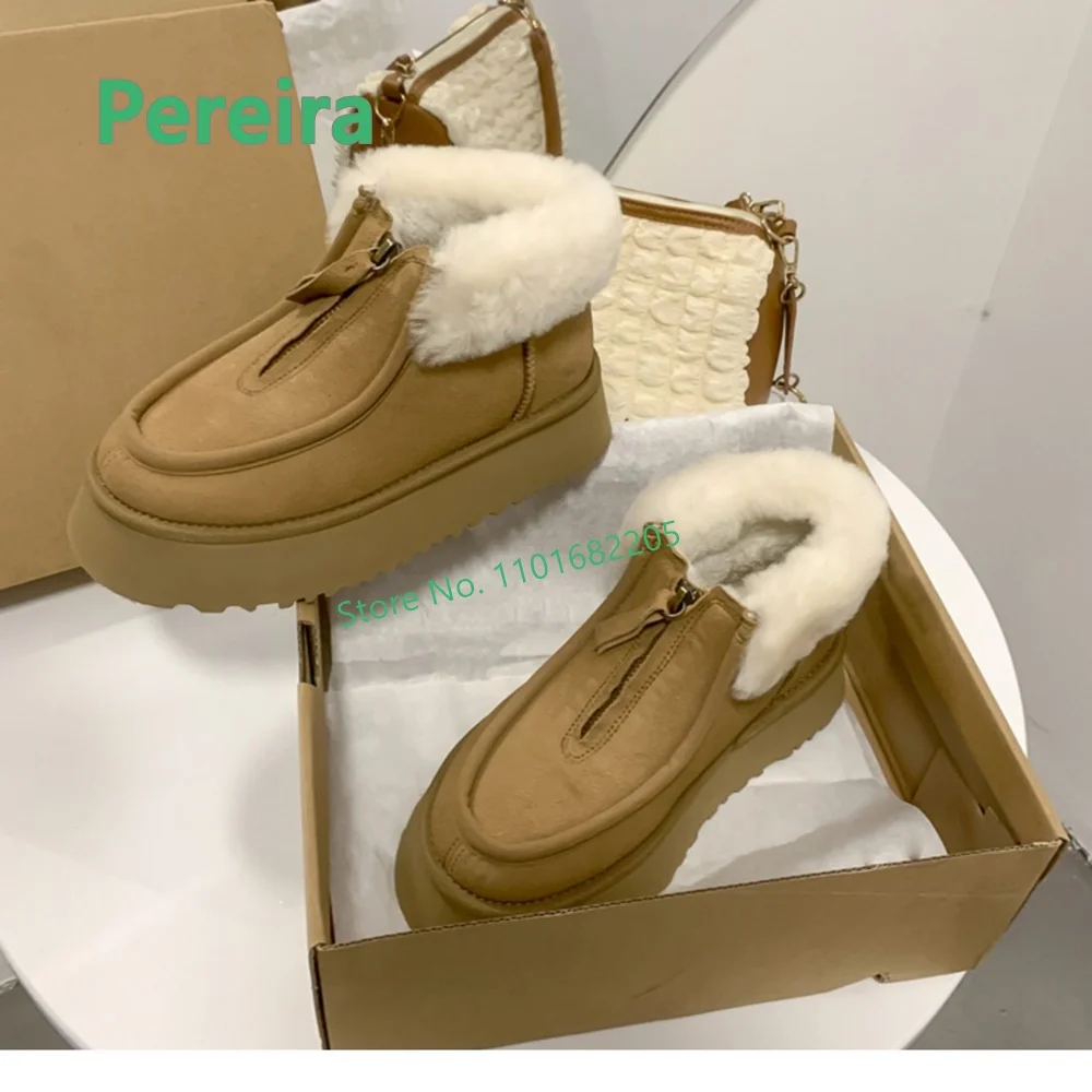 Khaki Platform Snow Ankle Boots New Arrival Solid Luxury Brand Round Toe Fashion Commute Zipper Women's Shoes For Footwear